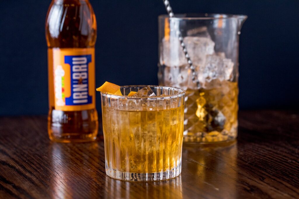 IRN BRU Bottle with glasses